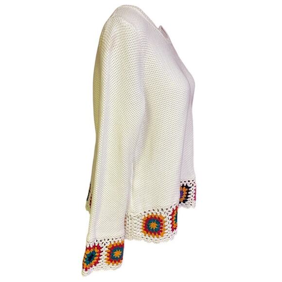 Joseph A. Sweater Indie Crochet Knit White Granny Square Multicolor size L - Picture 3 of 8
